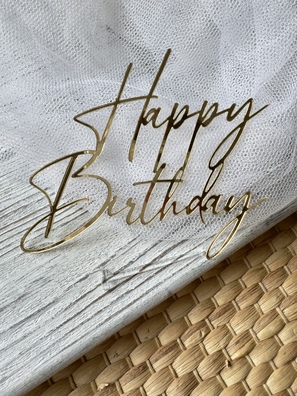 Topper Happy Birthday 11*9,5 cm Plexi złote