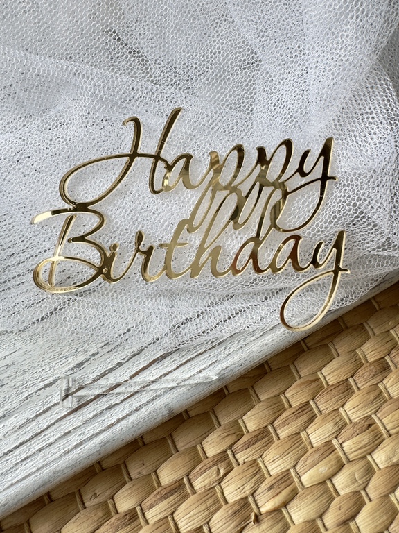 Topper Happy Birthday 10,5 x 7 cm złote Plexi (1)