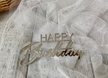 Topper na bok tortu Happy Birthday plexi srebne (1)