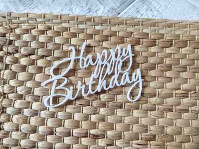 Topper boczny Happy Birthday białe plexi