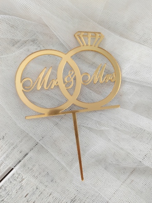 Topper ślubny Mr&Mrs złote plexi lustrowane