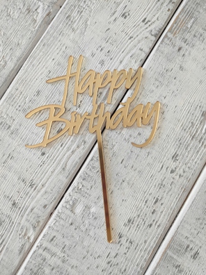 Topper na tort Happy Birthday plexi złote lustro