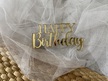 Happy Birthday złote Plexi na bok tortu 10x5 cm (3)
