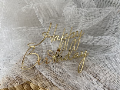 Happy Birthday na bok tortu Plexi złote 11*9 cm