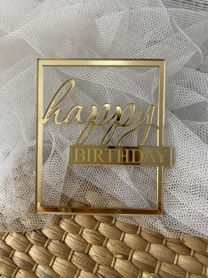 Topper Happy Birthday 10x8 cm złote Plexi lustro