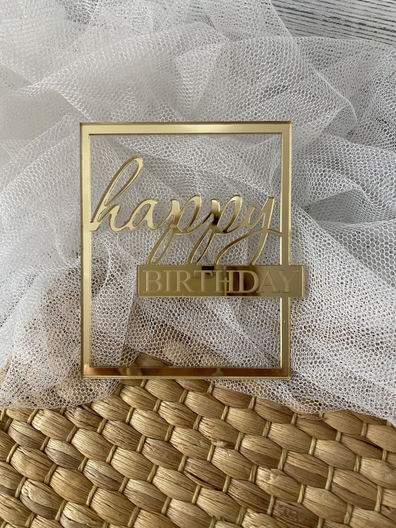 Topper Happy Birthday 10x8 cm złote Plexi lustro (2)