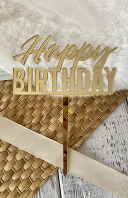 Topper Happy Birthday Plexi złote 13x17 cm