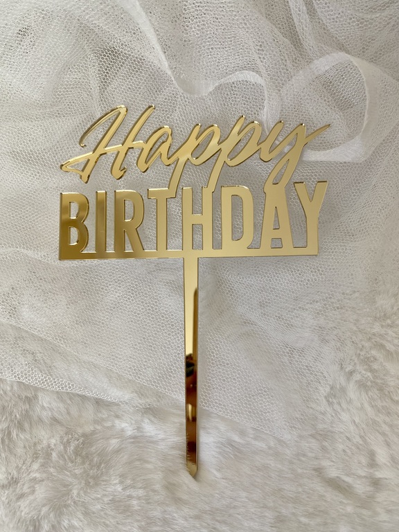 Topper Happy Birthday Plexi złote 13x17 cm (3)