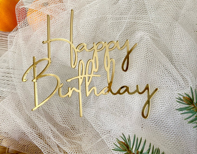 Topper Plexi Złote Happy Birthday 11,5x9,5 cm