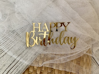 Topper Happy Birthday złote Plexi na bok tortu