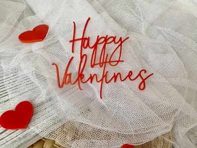 Topper Happy Valentines na bok tortu czerwone Plexi