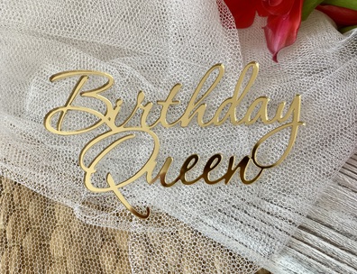 Topper Plexi zlote Birthday Queen 11x6 cm