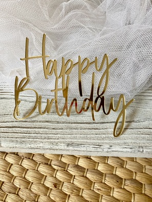 Happy Birthday złote Plexi na bok tortu 11x10 cm