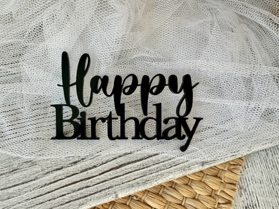 Topper Happy Birthday na bok tortu Plexi czarne 10*6,5 cm 