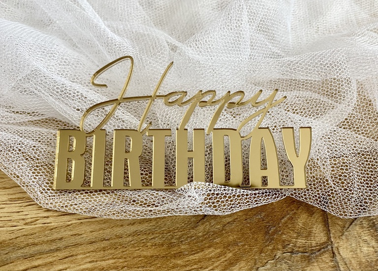 Topper Happy Birthday 11*6 cm plexi złote lustro  (1)