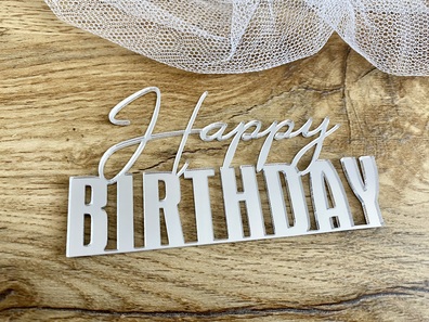 Topper Happy Birthday 11*6 cm plexi złote srebrne 