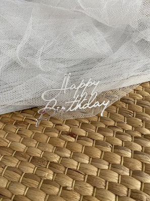 Topper mini Happy Birthday 8*5 cm plexi srebrne 