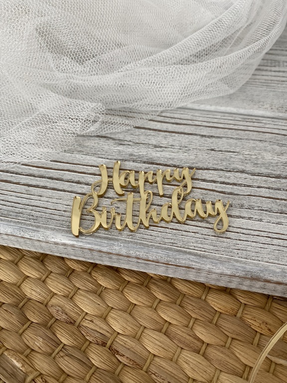 Topper mini Happy Birthday 7*5 cm  plexi złote  (2)