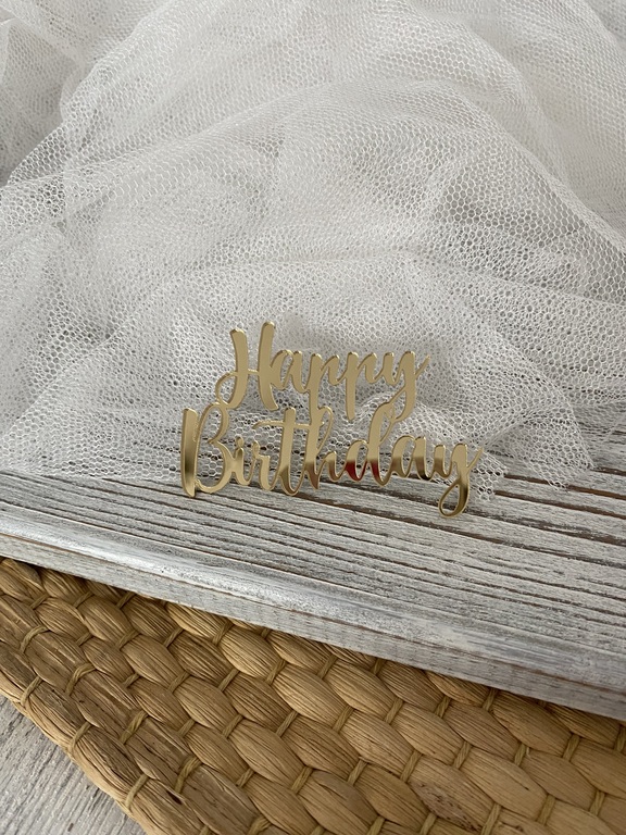 Topper mini Happy Birthday 7*5 cm  plexi złote  (3)