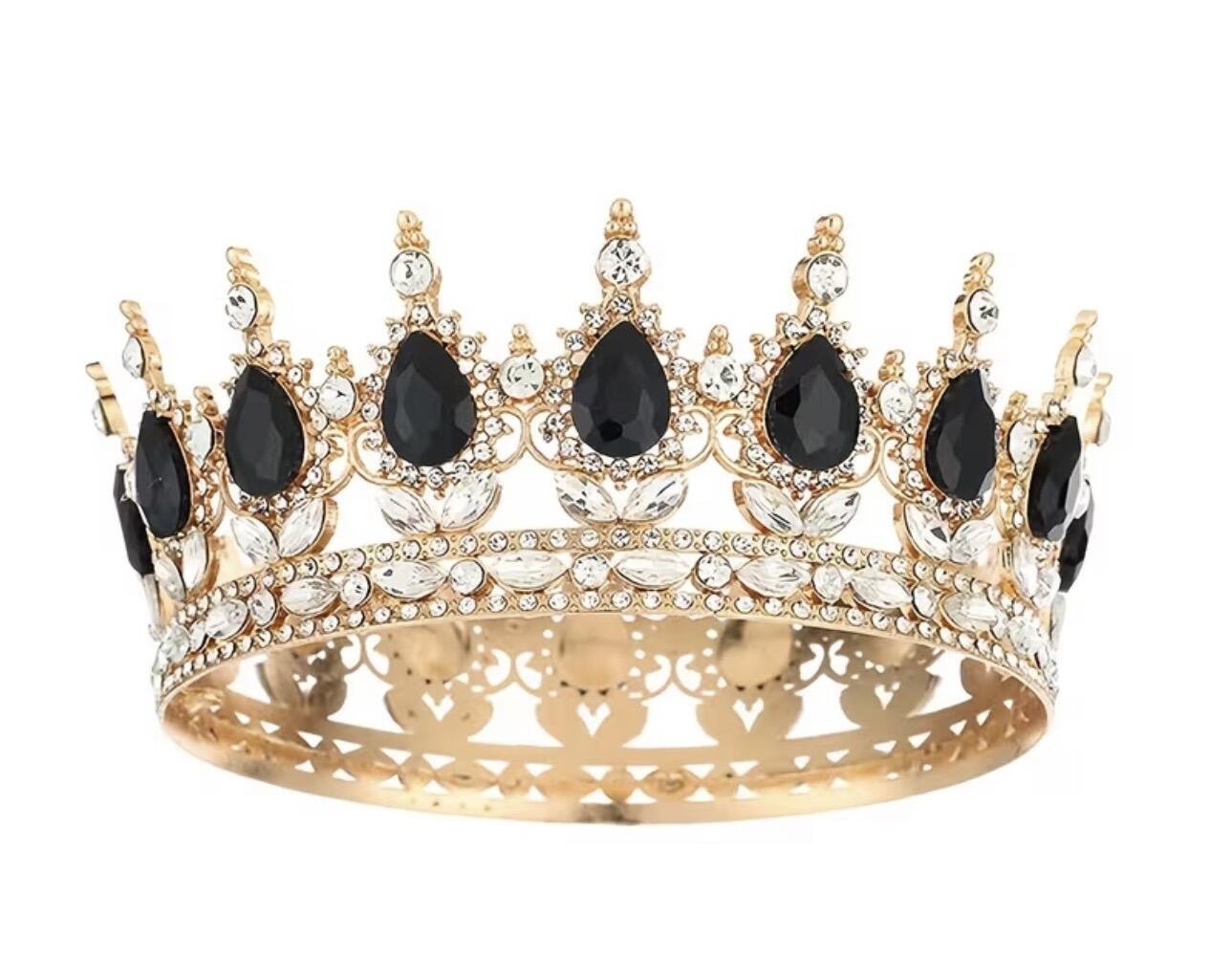 Korona na tort złota z  czarnym kamieniem 12 cm 