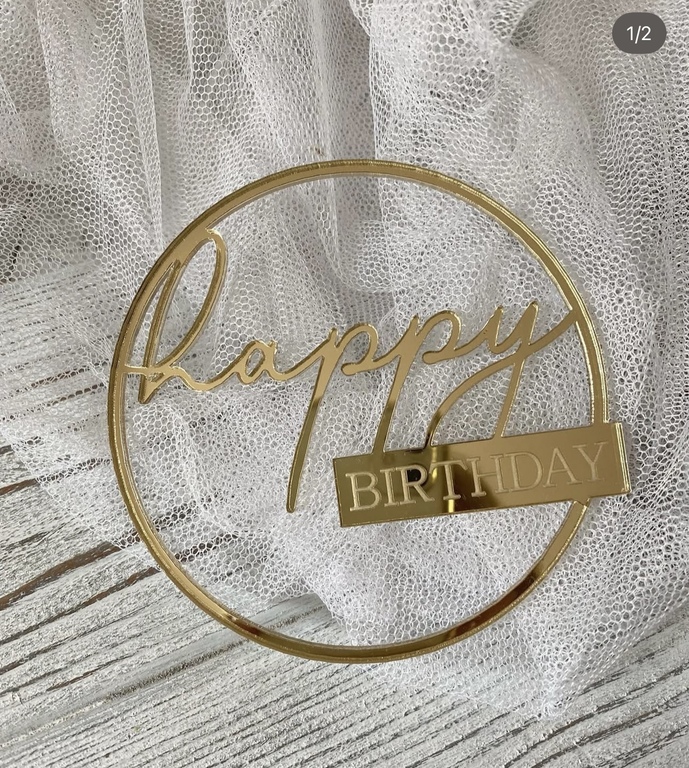 Topper Happpy Birthday koło 10 cm plexi  (1)