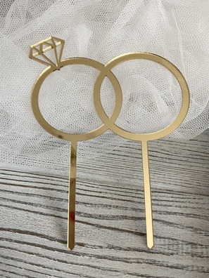 Topper ślubny obrączki złote plexi 12 cm 