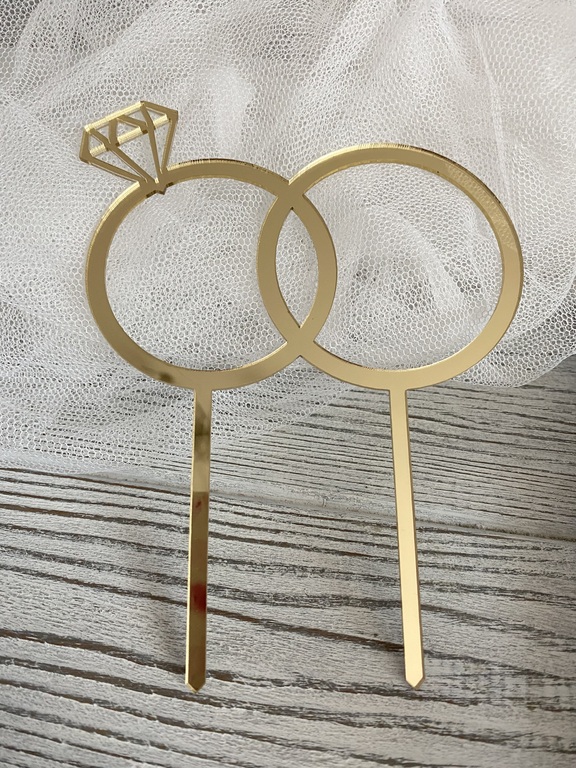 Topper ślubny obrączki złote plexi 12 cm 