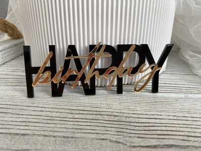  Topper Happy birthday podwójny czarna plexi z złotym 