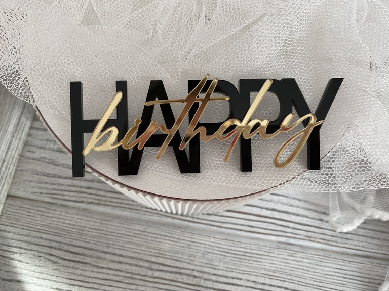  Topper Happy birthday podwójny czarna plexi z złotym  (2)