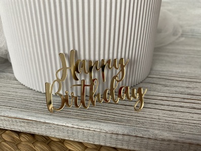 Topper mini Happy Birthday 7*5 cm  plexi złote 10 szt