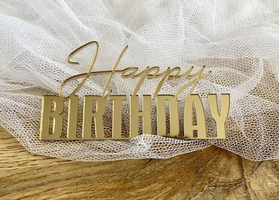 Topper Happy Birthday 11*6 cm plexi złote lustro 10 szt