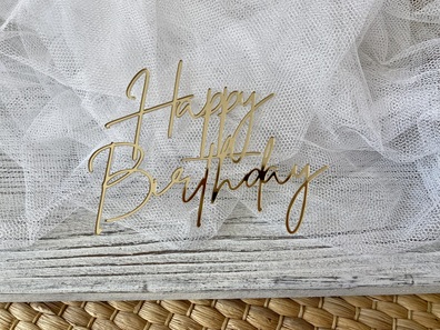 Topper Happy Birthday Plexi złote 11,5*9 cm 10 szt