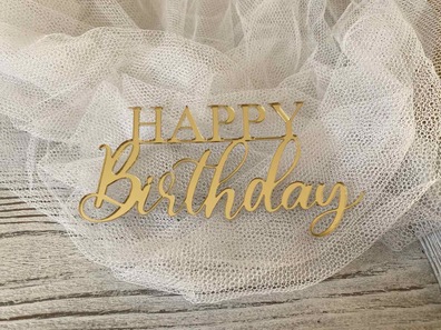 Topper Plexi złote Happy Birthday na bok tortu 11*5,5 cm 10 szt