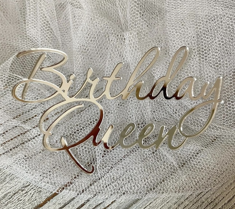 Topper Plexi srebne  Birthday Queen 11x6 cm 10 szt