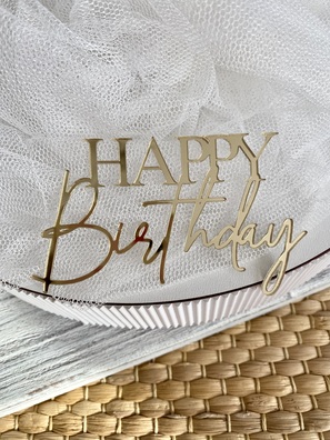 Topper Happy Birthday 10*6 cm złote plexi lustro
