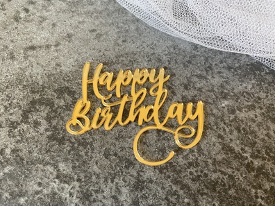 Topper boczny na tort plexi lustro zlote Happy Birthday 