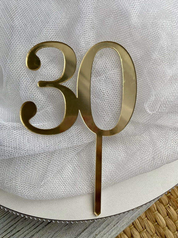 Topper cyfra 30 złote plexi na patyku 