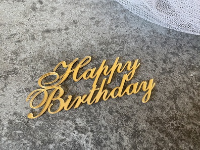 Topper na tort Happy Birthday boczny Plexi złote lustro 003