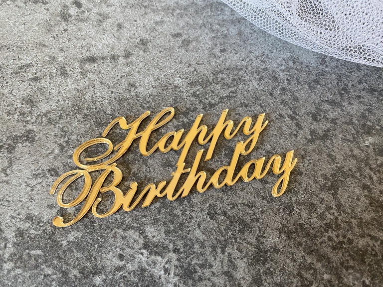 Topper na tort Happy Birthday boczny Plexi złote lustro 003 (1)