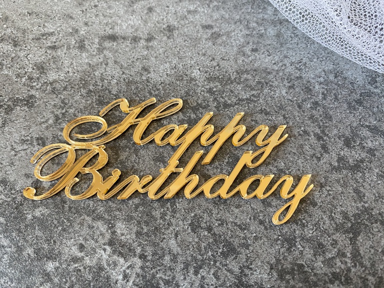 Topper na tort Happy Birthday boczny Plexi złote lustro 003 (2)