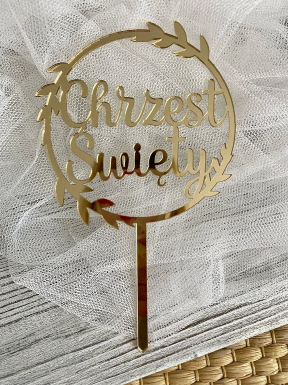 Topper Chrzest Święty 11*18,5 cm plexi złote lustro  (1)