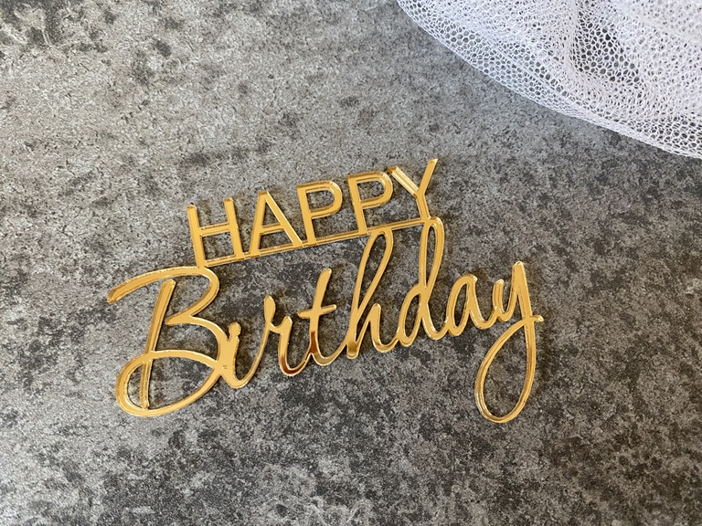 Happy Birthday Plexi złote boczny 10x6,5 cm