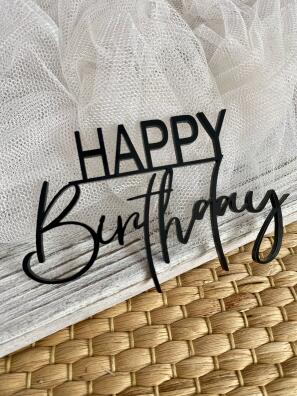 Topper na bok tortu Happy Birthday 12*7,5 cm plexi 