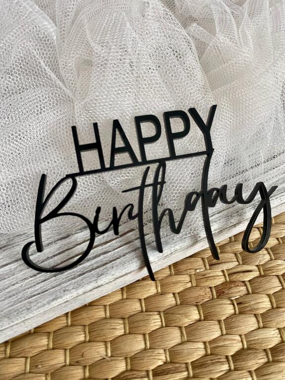 Topper na bok tortu Happy Birthday 12*7,5 cm plexi 