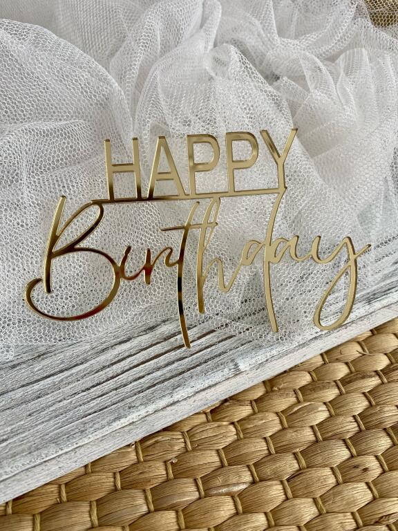 Topper na bok tortu Happy Birthday 12*7,5 cm plexi  (2)