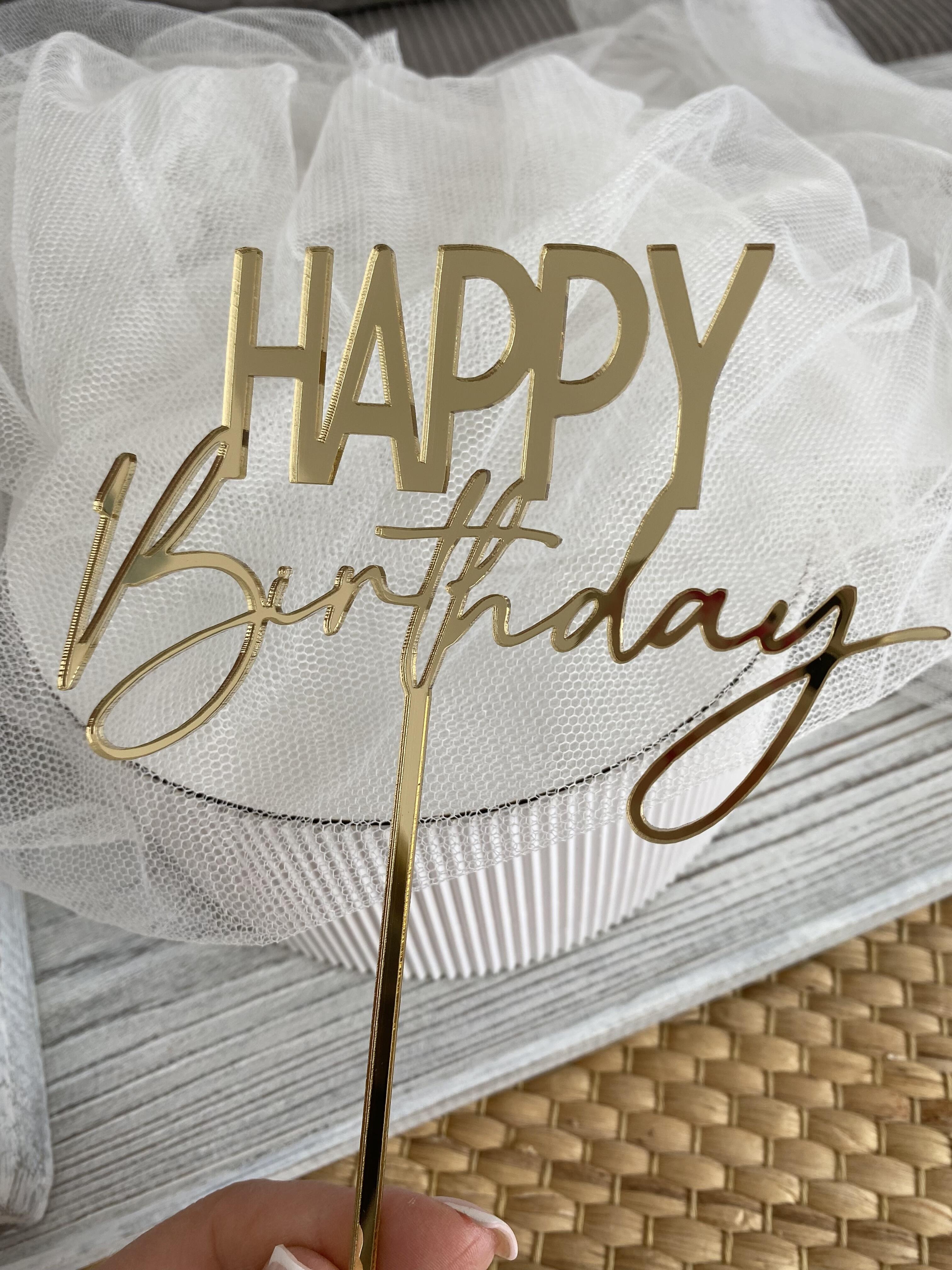 Topper na patyku Happy Birthday 13*17 cm plexi złote  (2)
