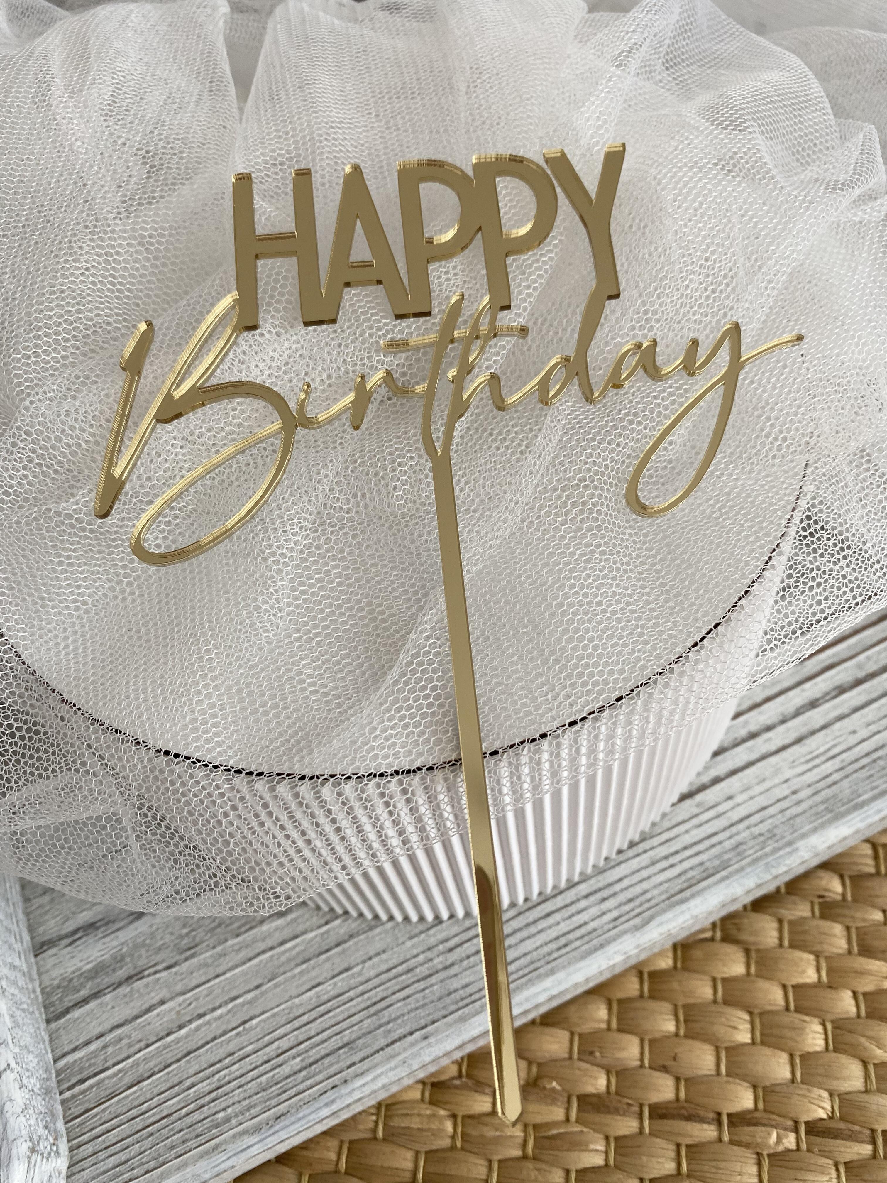 Topper na patyku Happy Birthday 13*17 cm plexi złote  (1)