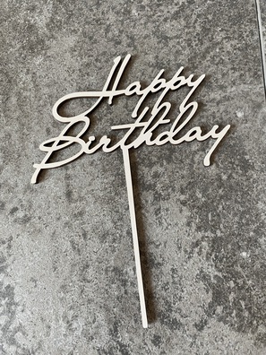 Topper na tort biały Happy Birthday elegancki HDF