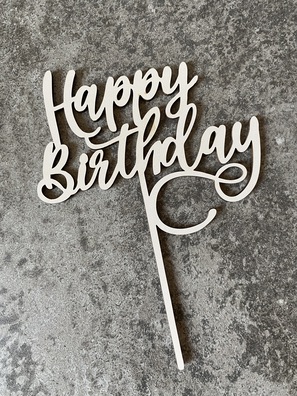Topper na tort biały Happy Birthday HDF