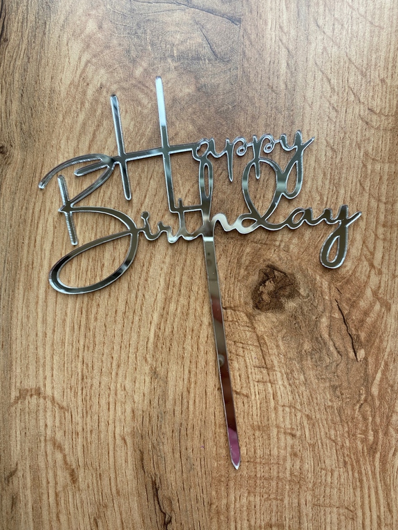 Topper Happy Birthday Plexi srebne na patyku (4)